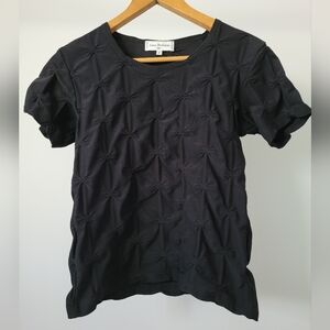Anne Fontaine Paris Black Textured Top Size 2 Small Made In France Stretch